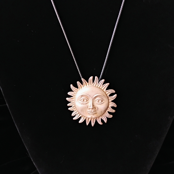 Sterling Silver Sun Face Pendant/Pin Necklace - Picture 2 of 3